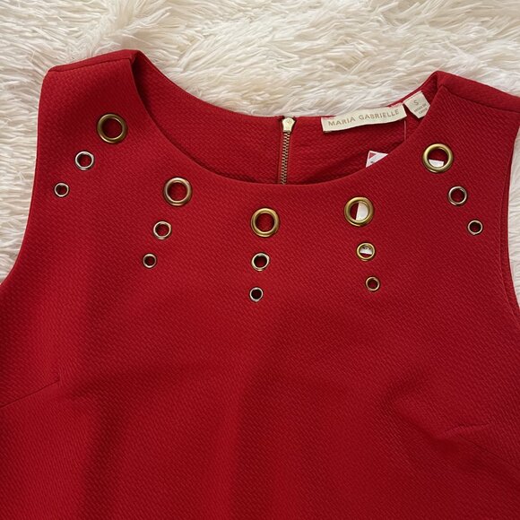 Maria Gabrielle Red Sleeveless Top with Gold Grommet Detail – Size Small - Picture 2 of 7